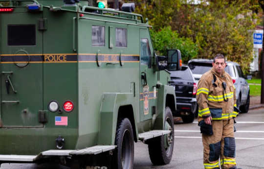 A first responder after the shooting at Tree of Life synagogue in Pittsburgh Oct. 27, 2018. (What mass shootings do to those not shot social consequences of mass gun violence)