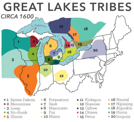 Native American tribes in the Great Lakes region pre-European settlement.