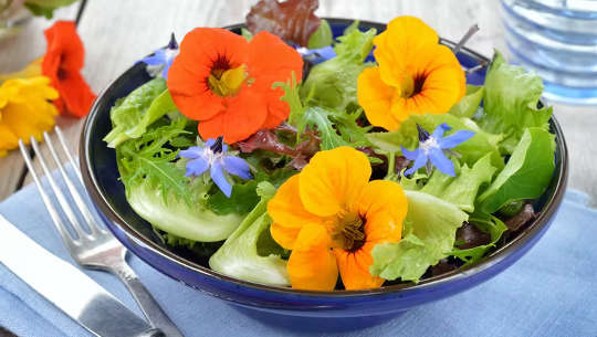 salad with edible flowers