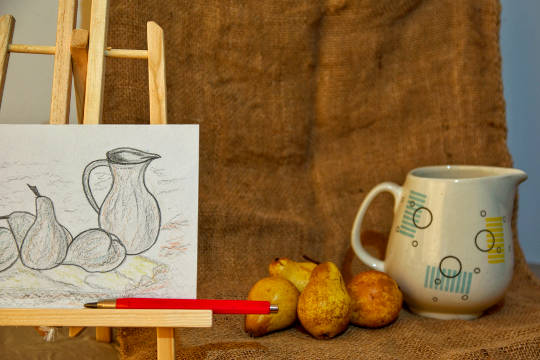 a drawing of a still life that is different than the original