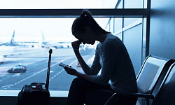 An airport terminal with travelers waiting for flights, showing the importance of having strategies to cope with flight delays and cancellations.