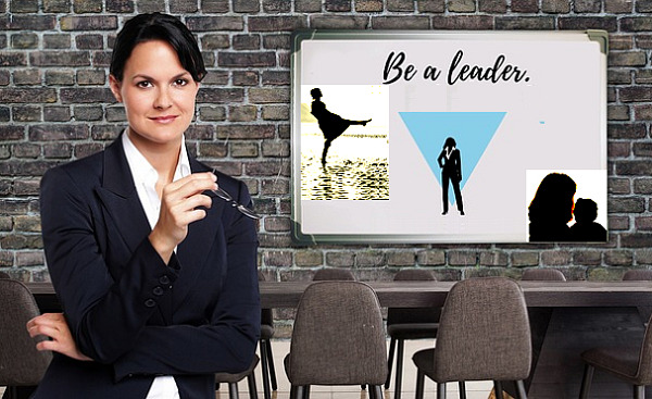 a montage of a woman on the beach, at the office, and at home with her baby with the heading: Be a Leader