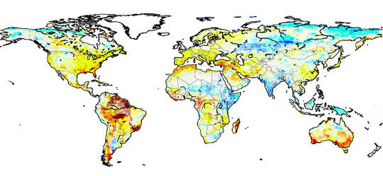 The map shows the projected change in terrestrial water storage by the end of the 21st century